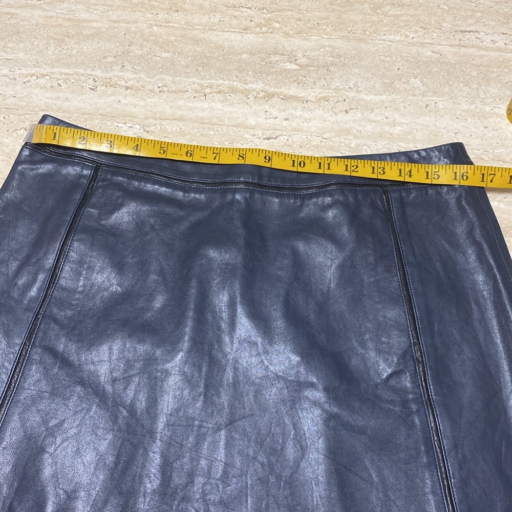 NWT Vince Camuto Genuine Leather Navy Mini Skirt, measurements in photos below. - Picture 3 of 10